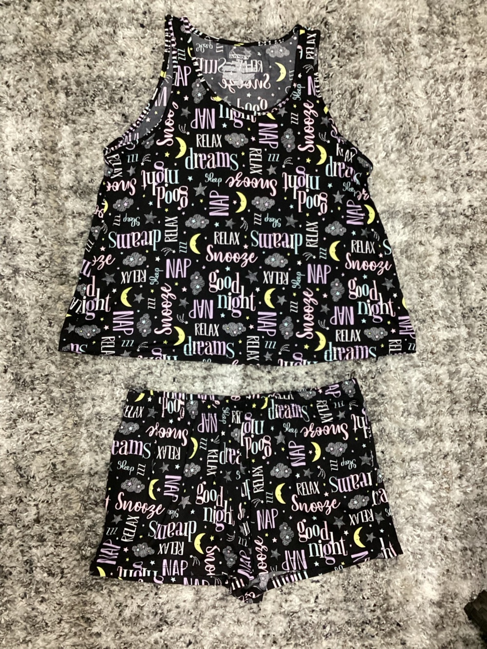 Girls' Black Sleep Set with Pastel Moon & Stars Print
